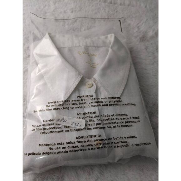 Lilly Pulitzer Sea View Linen Button Down Top White Crochet Sleeve Sz‎ M Medium - Picture 9 of 9